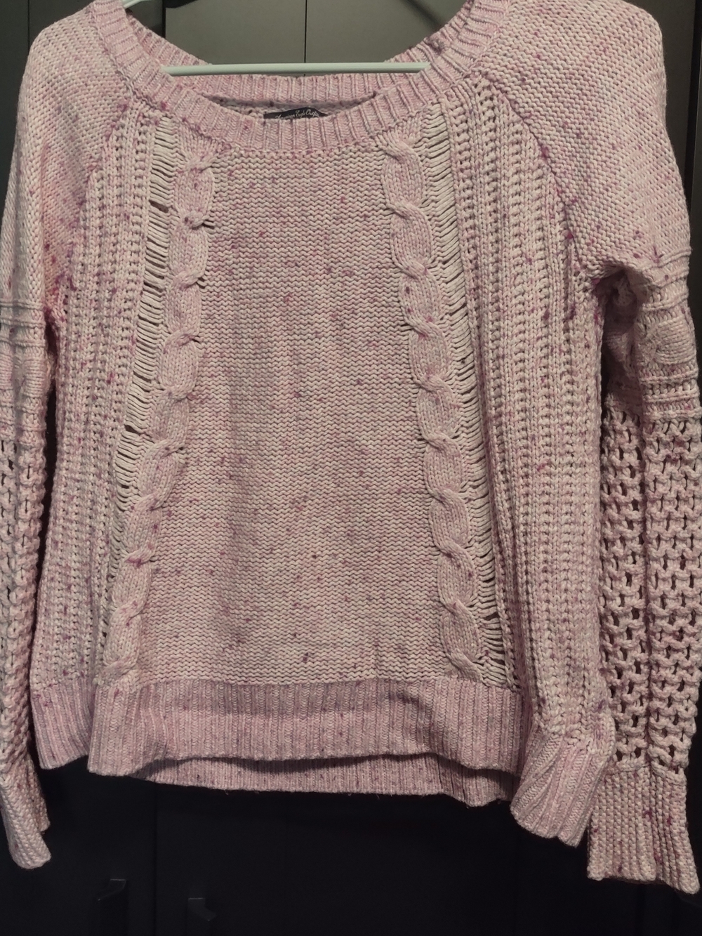 American Eagle Outfitters Light Pink Cable Knit Crewneck Sweater